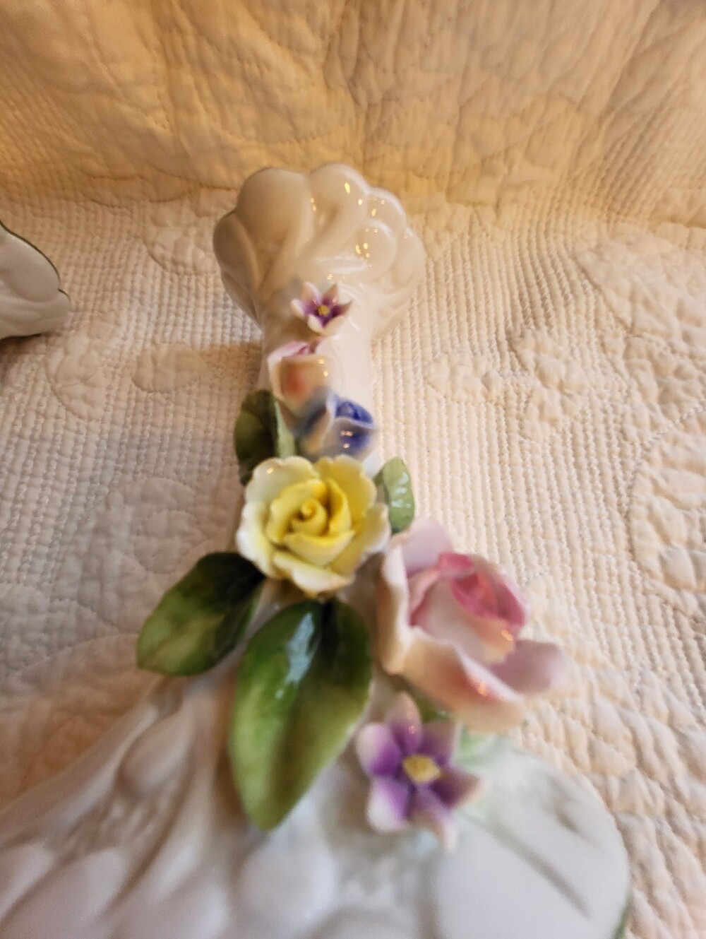 Set Of 2 Porcelain White Floral 5 Inch Candle Holders in with Pastel Roses - Picture 16 of 16